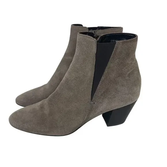 Aquatalia Suede Heeled Zip Ankle Boots Taupe Made in Italy Size US 10 - Picture 2 of 13